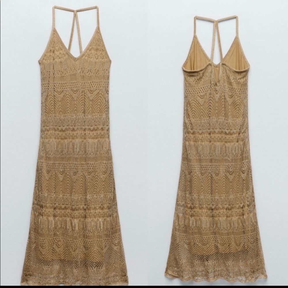 ZARA METALLIC THREAD OPENWORK DRESS